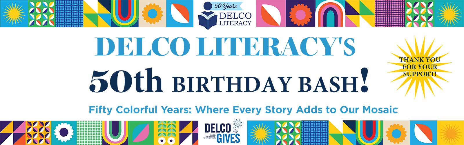 Delco Literacy 50th Birthday Thank You
